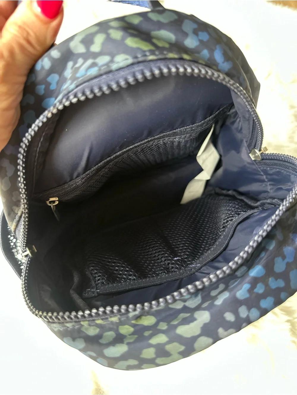 Fabletics Navy Blue Cheetah Print Mini Backpack sling Convertible purse